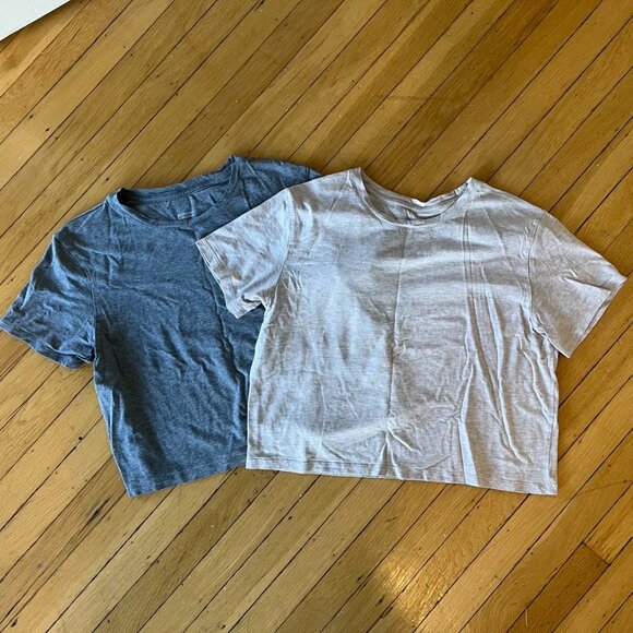 Girlfriend Collective Crop Tees - Gray and Oatmeal - Picture 1 of 5